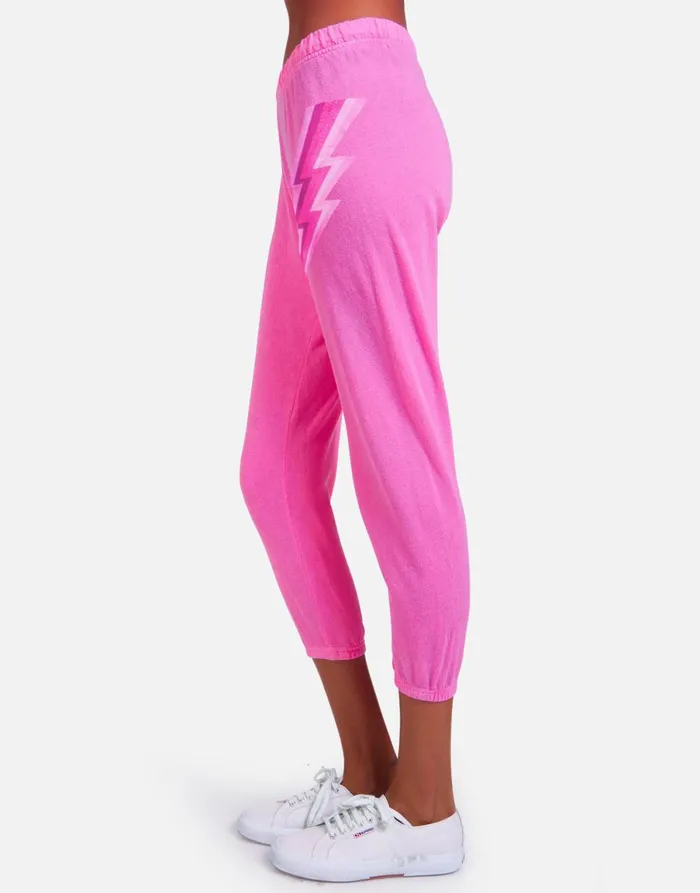 Alana X Pink Lightning Bolt Neon Pink Women039s Lauren Moshi Crop Sweatpants