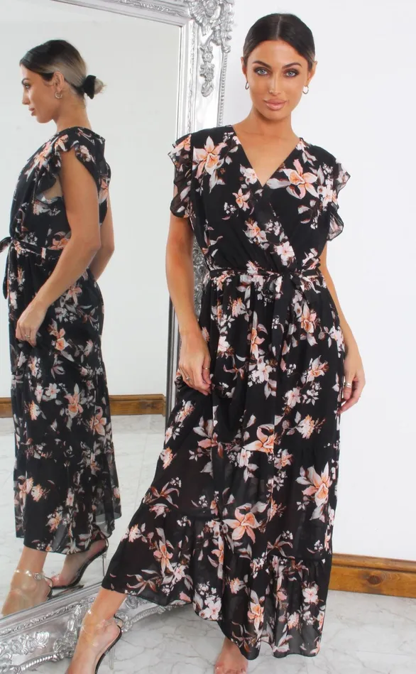 Alina Black Floral Wrap Maxi Dress Women Missfiga Wrap Dresses