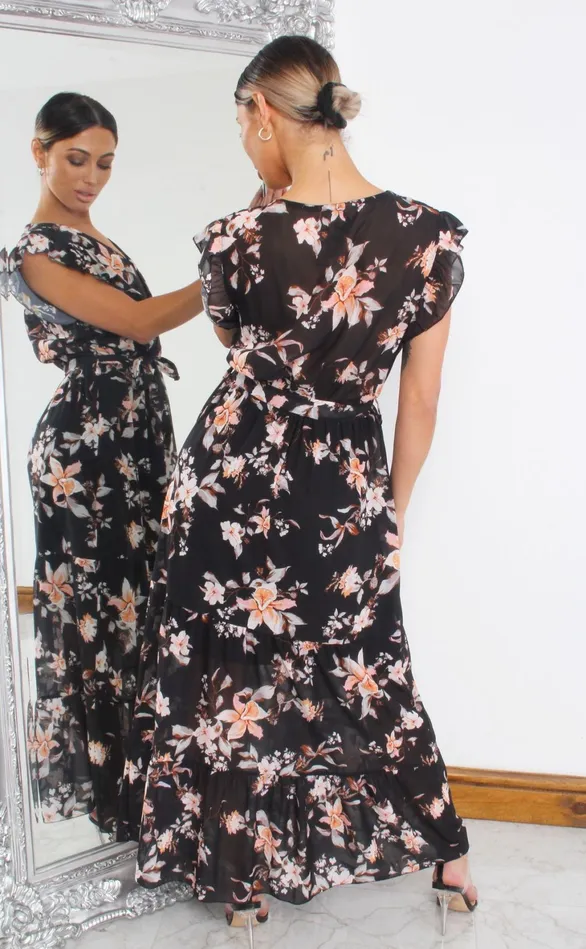 Alina Black Floral Wrap Maxi Dress Women Missfiga Wrap Dresses