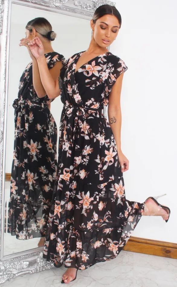 Alina Black Floral Wrap Maxi Dress Women Missfiga Wrap Dresses