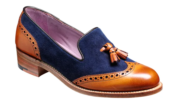 Amber 8211 Cedar Calf Blue Suede Women Barker Shoes Womens Loafers