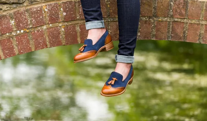 Amber 8211 Cedar Calf Blue Suede Women Barker Shoes Womens Loafers