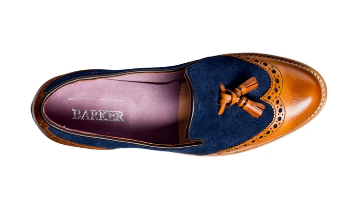 Amber 8211 Cedar Calf Blue Suede Women Barker Shoes Womens Loafers
