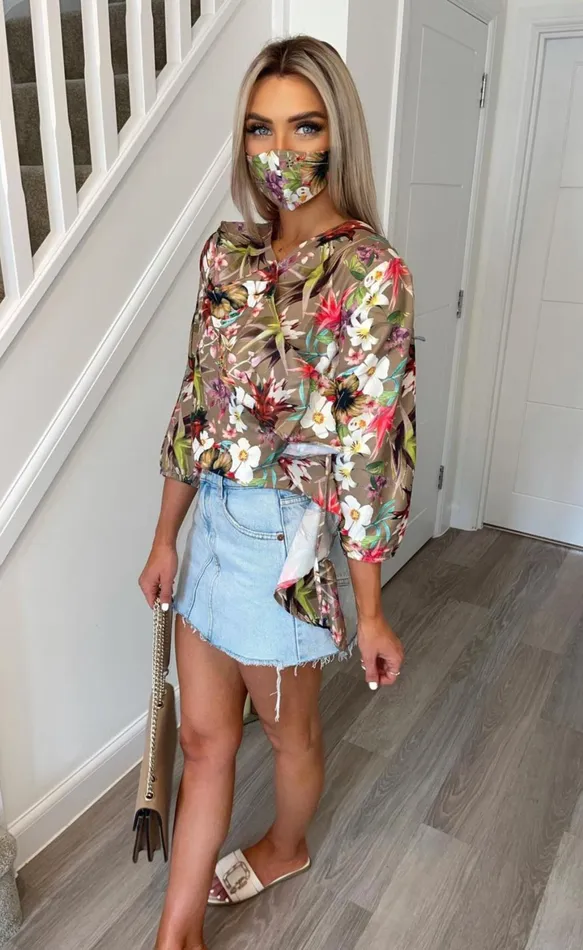 Amiya Sand Wrap Floral Frill Top Women Missfiga Tops