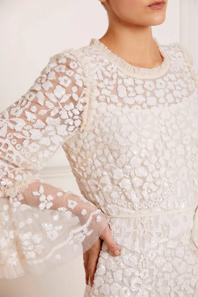 Annie Sequin Tiered Mini Dress Champagne Women Needle and Thread Dresses