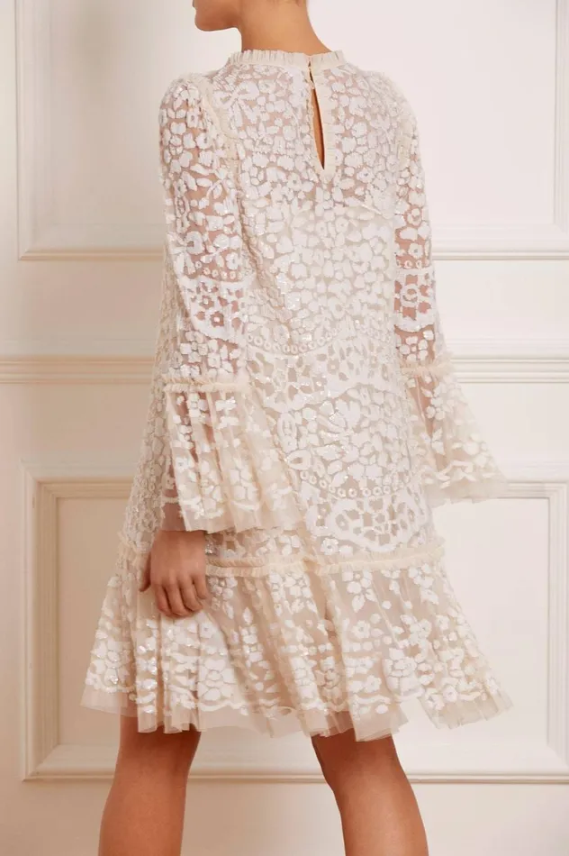 Annie Sequin Tiered Mini Dress Champagne Women Needle and Thread Dresses