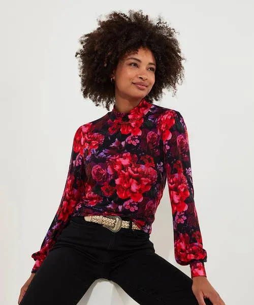 Apparel Joebrowns Romantic Florals Jersey Print Top Red Tops Tunics and Blouses