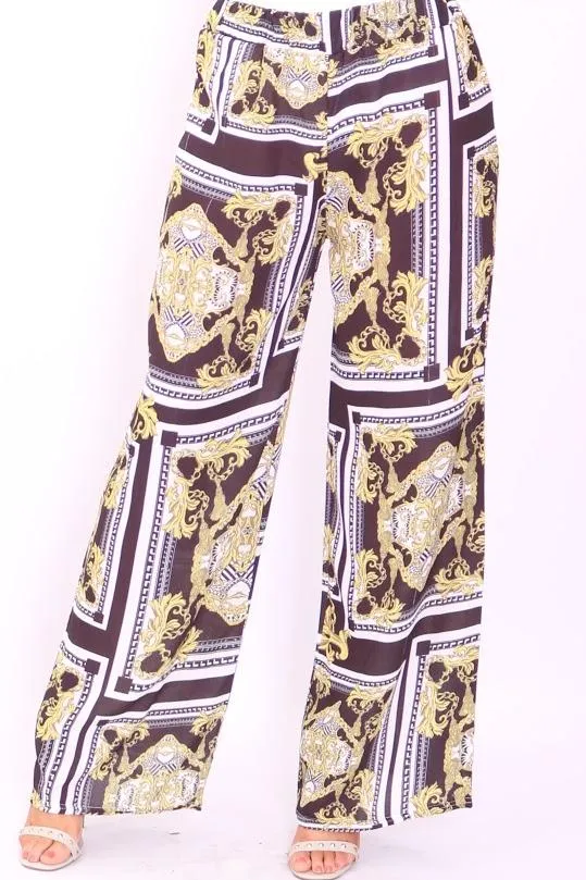 Aria Black Aztec Flared Leg Palazzo Trousers Women Missfiga Trousers