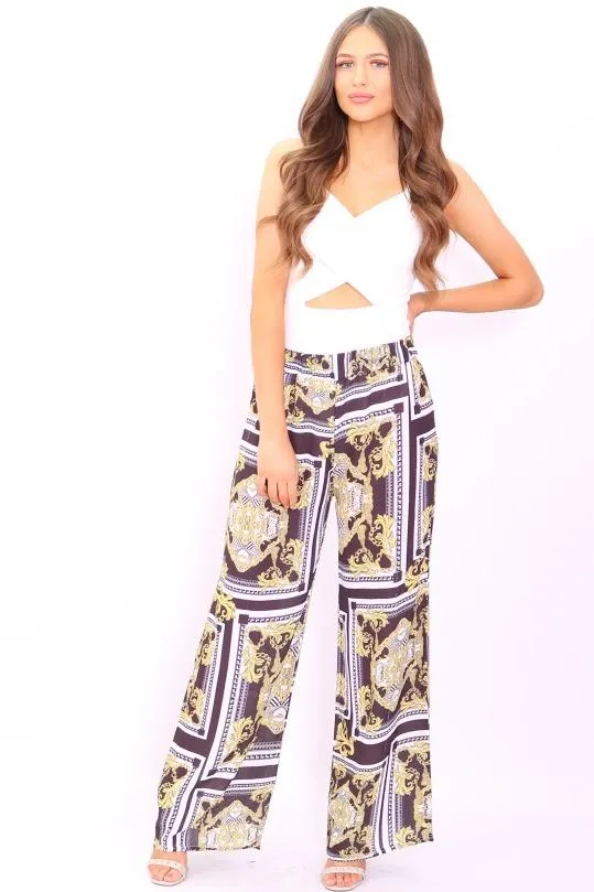 Aria Black Aztec Flared Leg Palazzo Trousers Women Missfiga Trousers