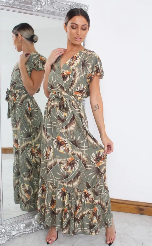 Arie Green Tropical Wrap Maxi Dress Women Missfiga Wrap Dresses