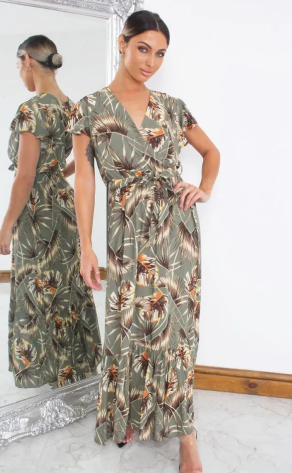 Arie Green Tropical Wrap Maxi Dress Women Missfiga Wrap Dresses