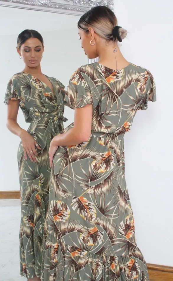 Arie Green Tropical Wrap Maxi Dress Women Missfiga Wrap Dresses