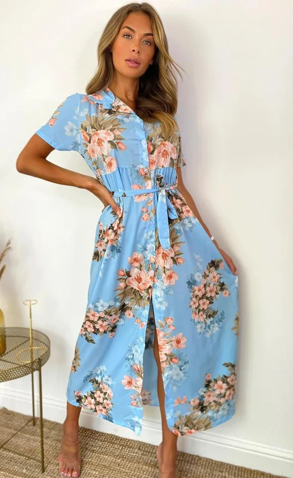 Arlette Blue Floral Shirt Maxi Dress Women Missfiga Maxi Dresses