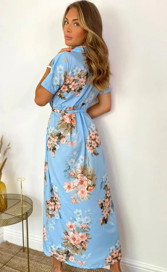 Arlette Blue Floral Shirt Maxi Dress Women Missfiga Maxi Dresses