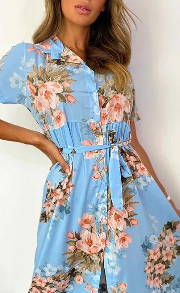 Arlette Blue Floral Shirt Maxi Dress Women Missfiga Maxi Dresses