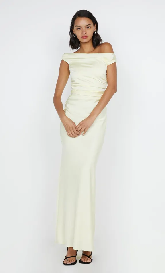 Bec Bridge Wedding Guest Women ETERNITY OFF SHOULDER MAXI 8211 ICE YELLOW