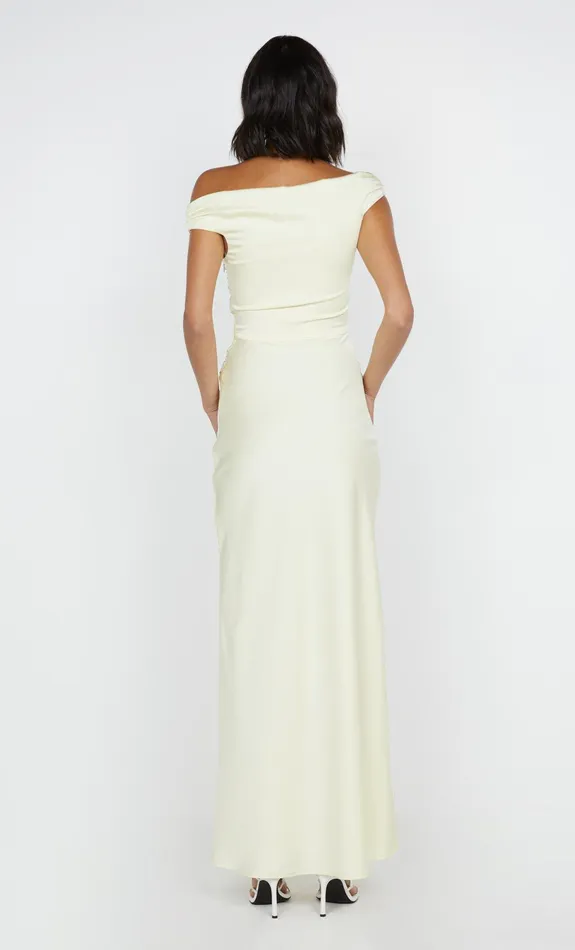 Bec Bridge Wedding Guest Women ETERNITY OFF SHOULDER MAXI 8211 ICE YELLOW