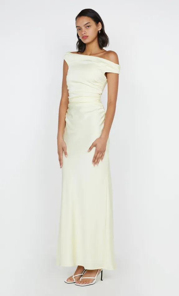 Bec Bridge Wedding Guest Women ETERNITY OFF SHOULDER MAXI 8211 ICE YELLOW