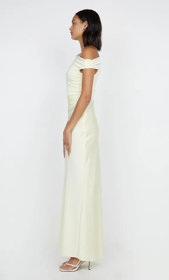 Bec Bridge Wedding Guest Women ETERNITY OFF SHOULDER MAXI 8211 ICE YELLOW
