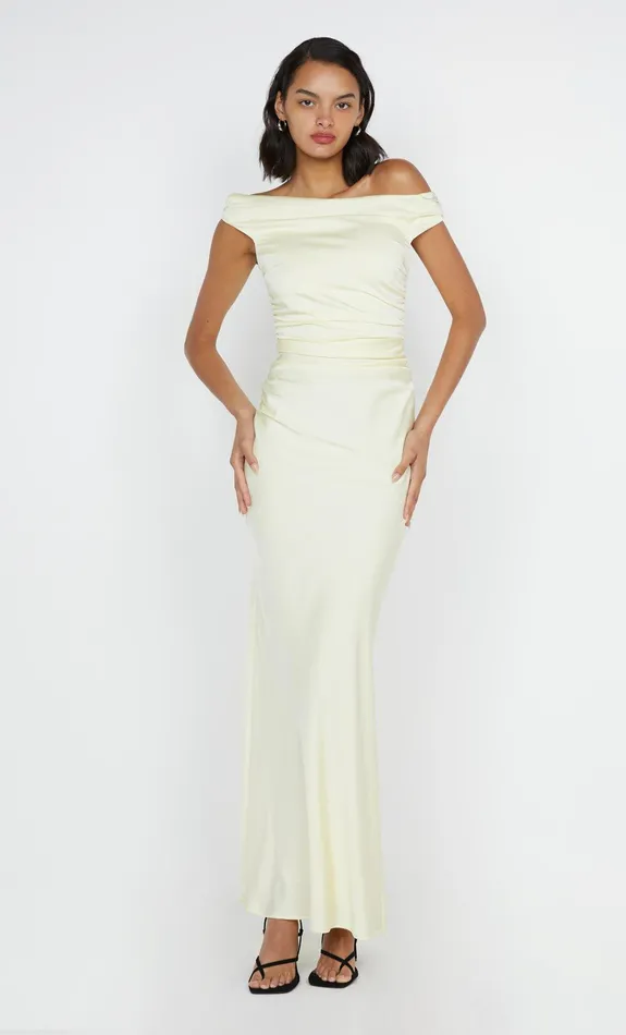 Bec Bridge Wedding Guest Women ETERNITY OFF SHOULDER MAXI 8211 ICE YELLOW