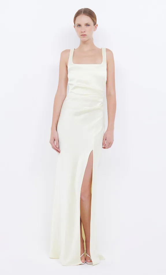 Bec Bridge Wedding Guest Women THE DREAMER SQUARE NECK DRESS 8211 ICE YELLOW