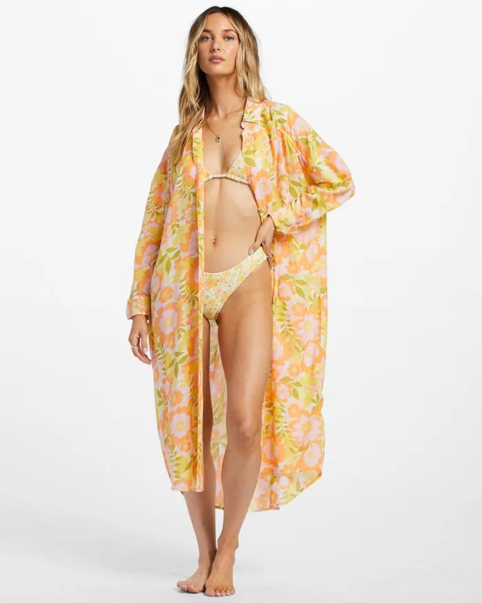 Billabong Cover Ups Daylight Dreamin Midi Shirt Swim CoverUp Orange Peel 8211 Women