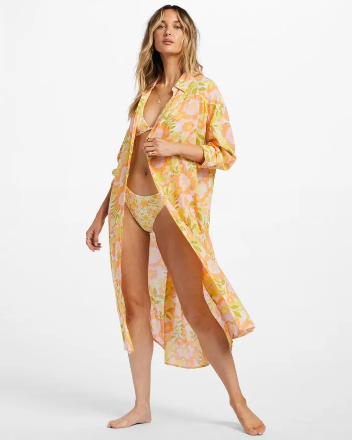 Billabong Cover Ups Daylight Dreamin Midi Shirt Swim CoverUp Orange Peel 8211 Women