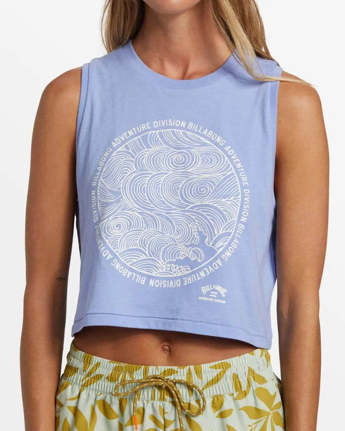 Billabong Graphic Tees and Tanks ADiv Cropped Muscle Tank Top Cosmic Blue 8211 Women Billabong Graphic Tees and Tanks ADiv Cropped Muscle Tank Top Cosmic Blue 8211 Women