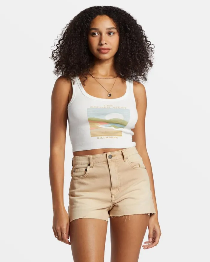 Billabong Graphic Tees and Tanks The Golden West Cropped Tank Top Salt Crystal 8211 Women