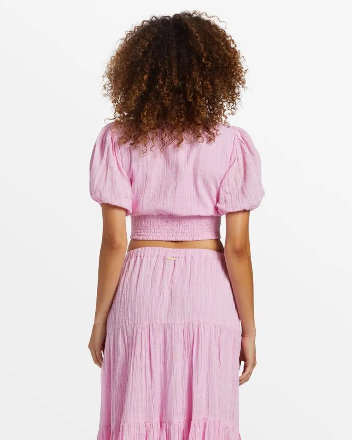 Billabong Matching Sets Tropic Heart Puff Sleeve Crop Top Pink Dream 8211 Women