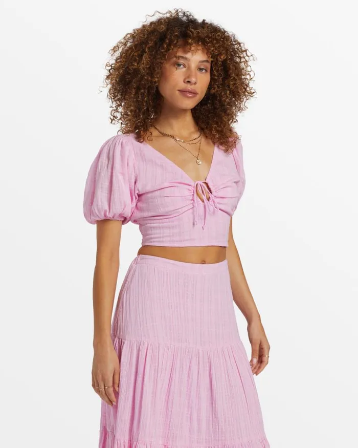 Billabong Matching Sets Tropic Heart Puff Sleeve Crop Top Pink Dream 8211 Women