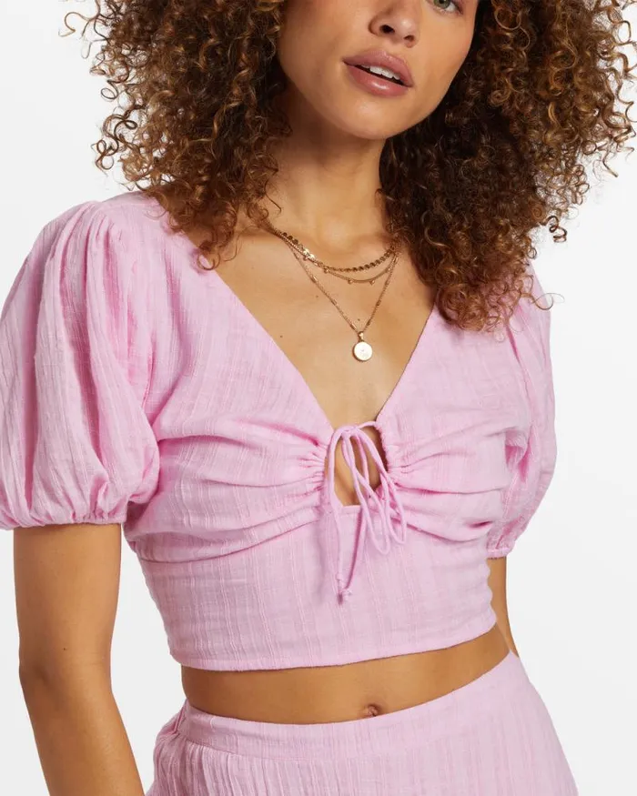 Billabong Matching Sets Tropic Heart Puff Sleeve Crop Top Pink Dream 8211 Women