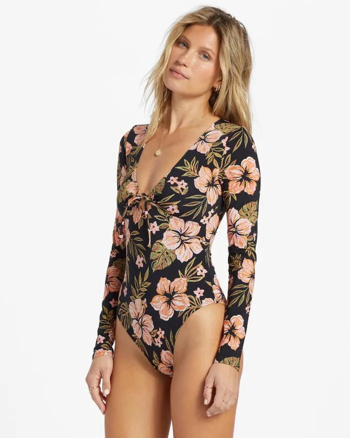 Billabong Rashguards and Bodysuits Hooked On Tropics Surf Tee Black Pebble 8211 Women Billabong Rashguards and Bodysuits Hooked On Tropics Surf Tee Black Pebble 8211 Women