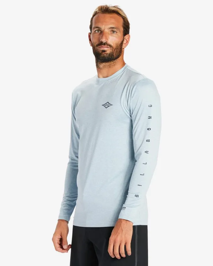 Billabong Rashguards and Surf Tees Unity Long Sleeve UPF 50 Surf TShirt Smoke Blue Heather 8211 Men