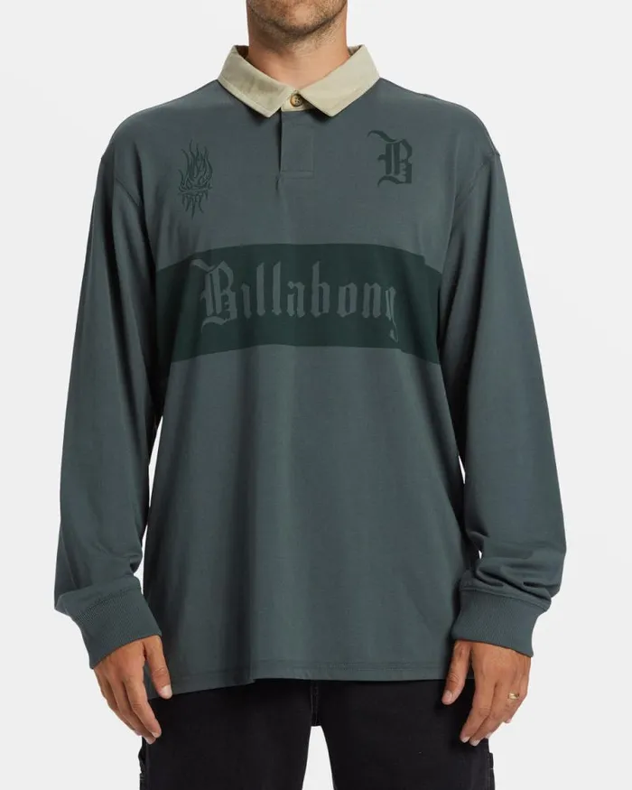 Billabong Shirts Immortal Rugby Long Sleeve Polo Tshirt Slate Green 8211 Men