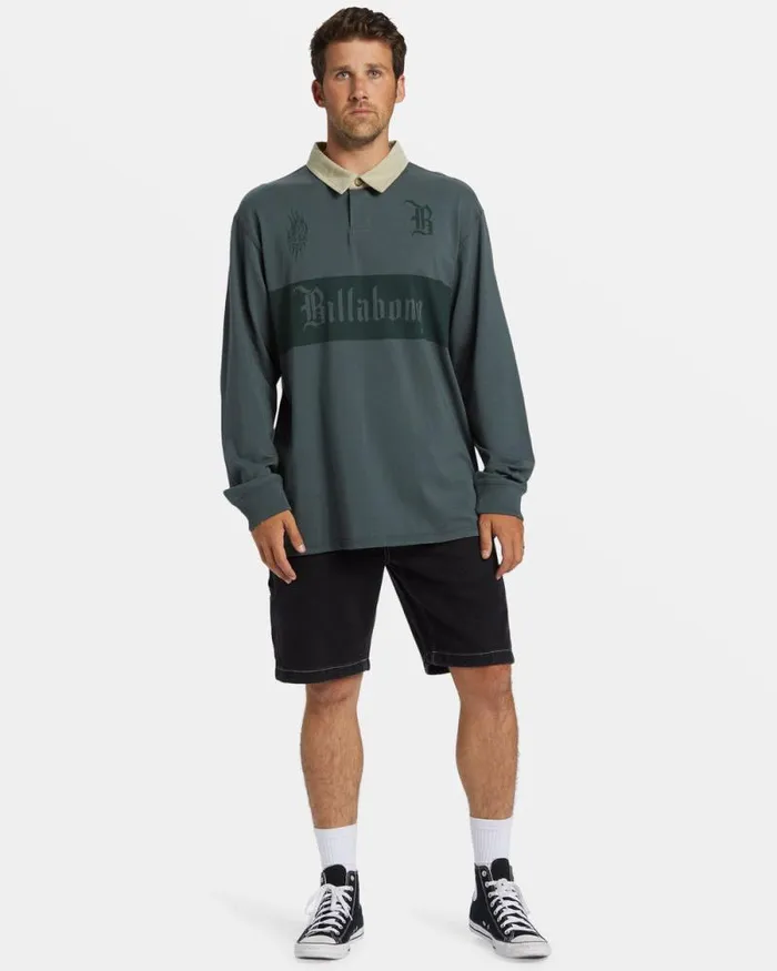 Billabong Shirts Immortal Rugby Long Sleeve Polo Tshirt Slate Green 8211 Men
