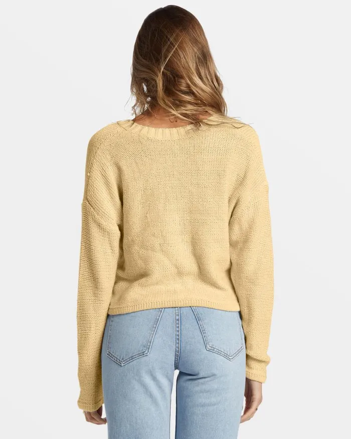 Billabong Sweaters Shallow Waters Henley Sweater Retro Yellow 8211 Women Billabong Sweaters Shallow Waters Henley Sweater Retro Yellow 8211 Women