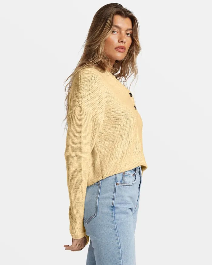 Billabong Sweaters Shallow Waters Henley Sweater Retro Yellow 8211 Women Billabong Sweaters Shallow Waters Henley Sweater Retro Yellow 8211 Women