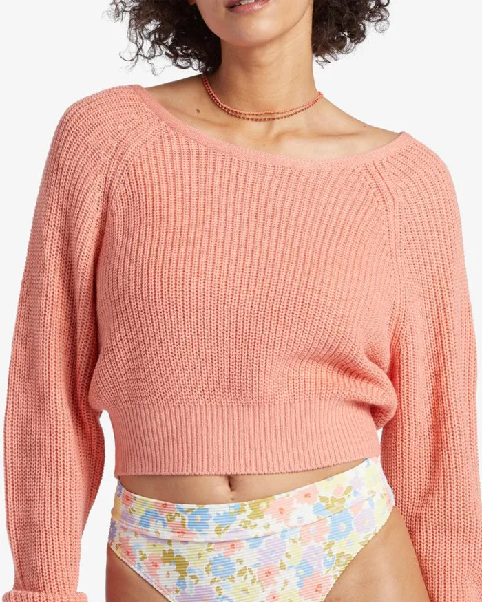 Billabong Sweaters Sun Soaked VNeck Sweater Sweet Peach 8211 Women