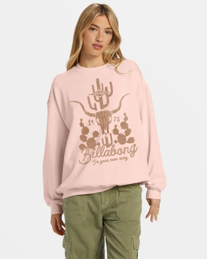 Billabong Sweatshirts and Fleece Ride In Oversized Crewneck Sweatshirt Feelin Peachy 8211 Women
