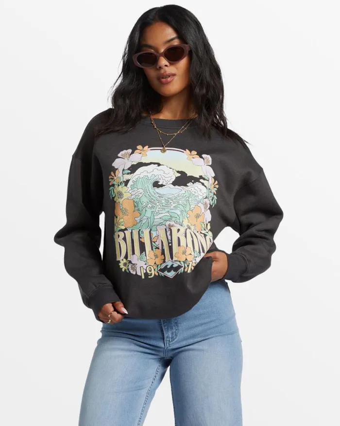 Billabong Sweatshirts and Fleece Waves Are Calling Crew Neck Sweatshirt Off Black 8211 Women