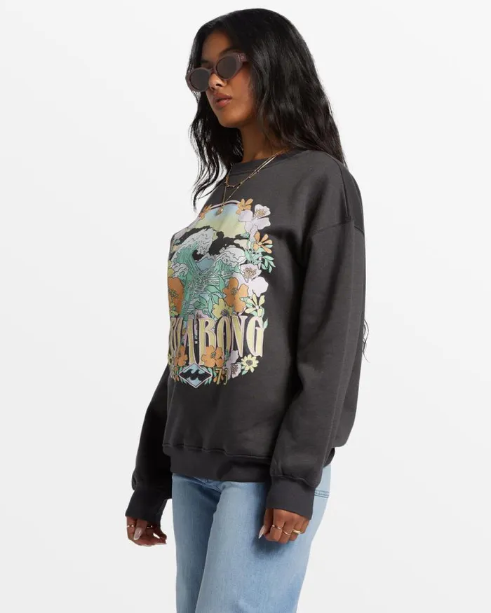 Billabong Sweatshirts and Fleece Waves Are Calling Crew Neck Sweatshirt Off Black 8211 Women