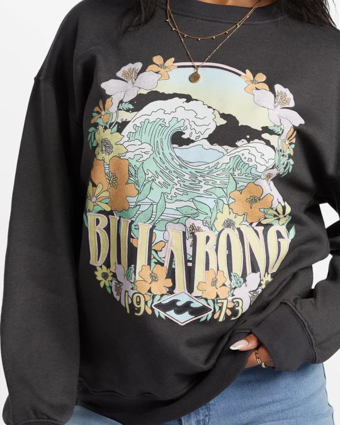 Billabong Sweatshirts and Fleece Waves Are Calling Crew Neck Sweatshirt Off Black 8211 Women