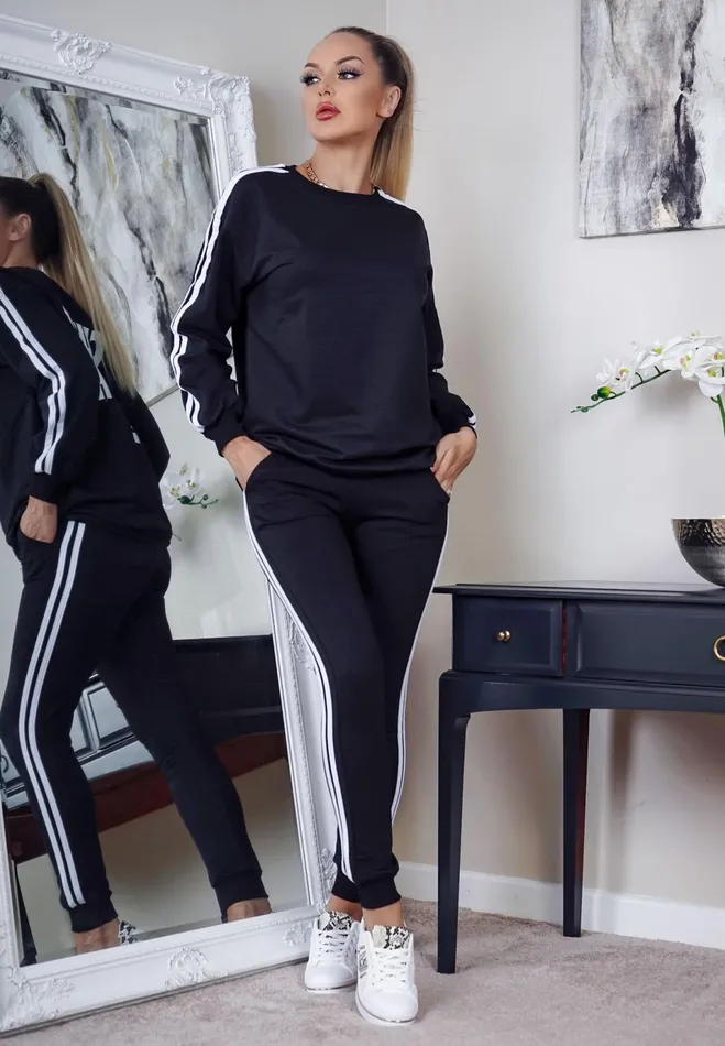 Black 039Cute But Devilish039 Stripe Tracksuit Women Missfiga LoungewearTracksuits Black 039Cute But Devilish039 Stripe Tracksuit Women Missfiga LoungewearTracksuits