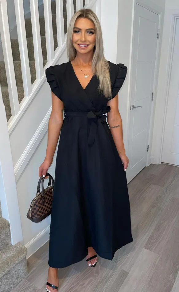 Black Makayla Wrap Strappy Maxi Dress Women Missfiga Wrap Dresses