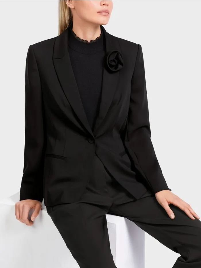 Blazer Damen Marc Cain Krpernaher Blazer Mit Bltenapplikation Black