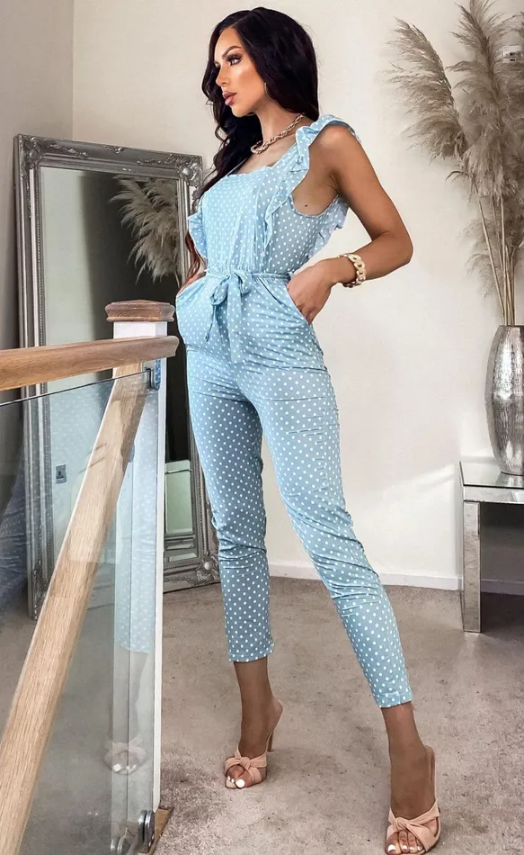 Blue Ronnie Polka Dot Frill Jumpsuit Women Missfiga Jumpsuits