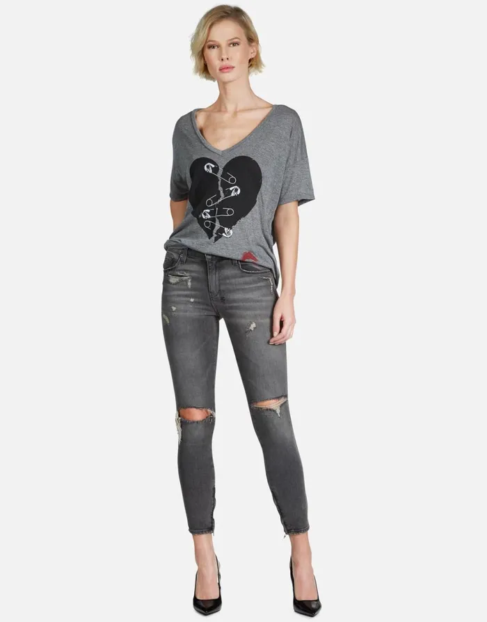 Brixton Safety Pin Heart Heather Grey Women039s Lauren Moshi Short Sleeve
