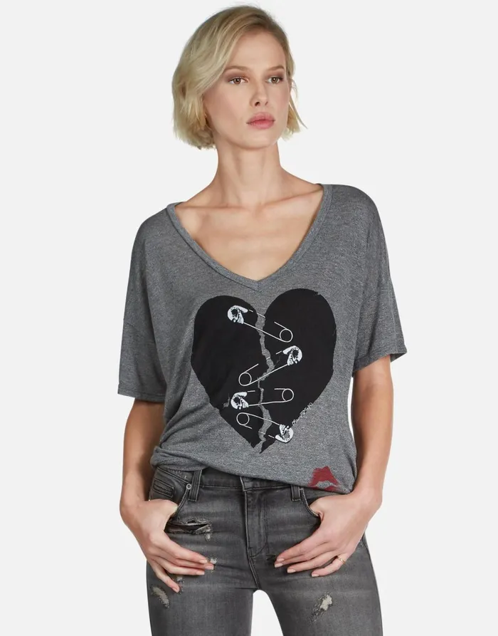 Brixton Safety Pin Heart Heather Grey Women039s Lauren Moshi Short Sleeve