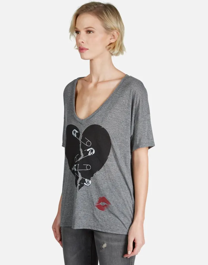 Brixton Safety Pin Heart Heather Grey Women039s Lauren Moshi Short Sleeve